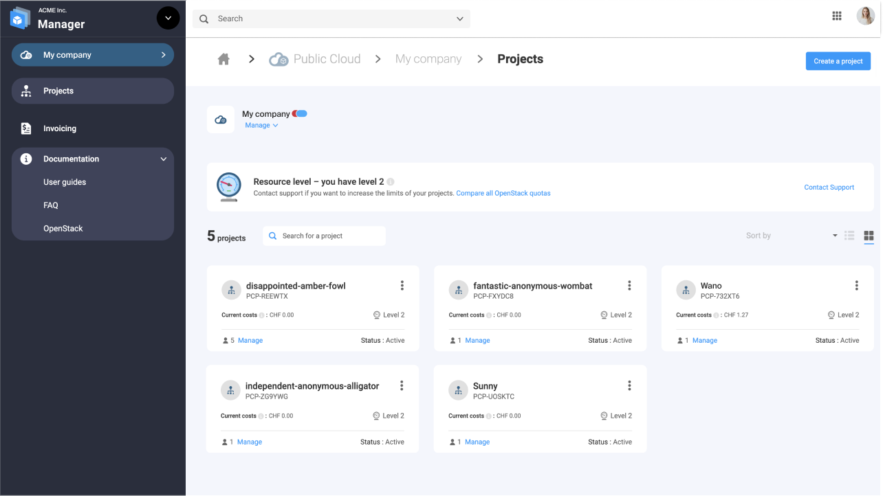 screenshot of Public Cloud